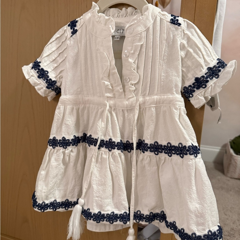 Elegant White and Navy Girls Dress